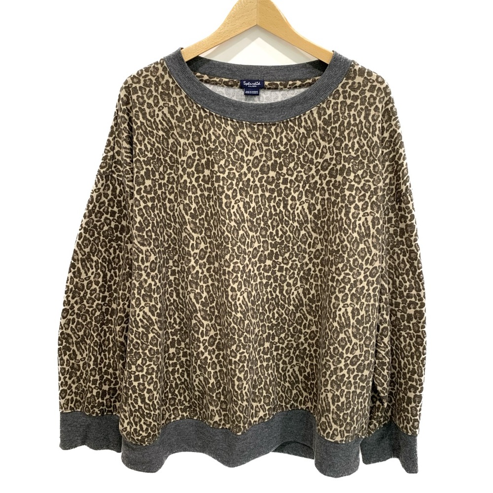 Splendid Leopard Sweatshirt Womens Size XXL Long Sleeve Lightweight Crewneck